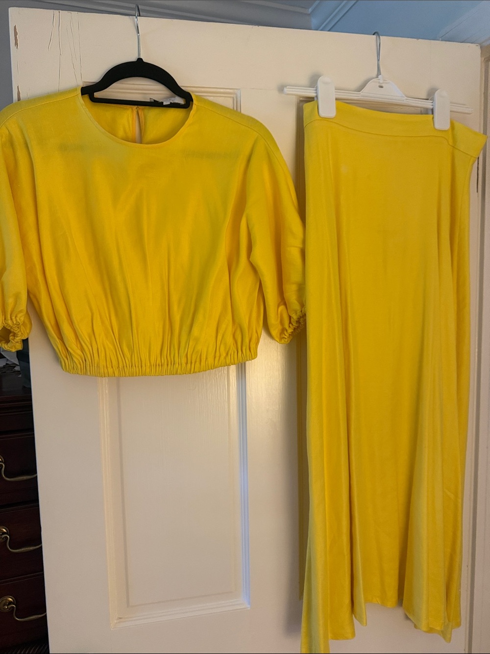 Pearl Bright Yellow Maxi Skirt with Coordinating Crop Top in Linen